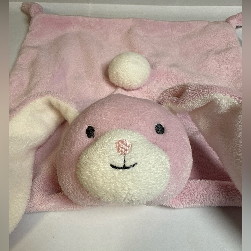 Farallon Bunny Lovey Plush Baby Security Blanket 9" Pink Velvet Knotted Corners